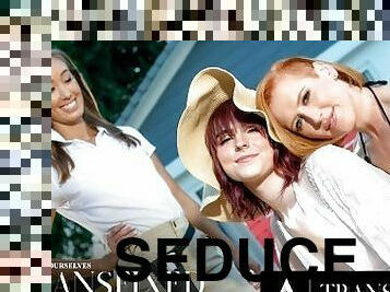 TRANSFIXED - Ella Hollywood & Shiri Allwood Seduce Their Masseuse With Their Trans Cocks!
