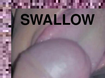 She feels my fresh cum slowly running into her mouth