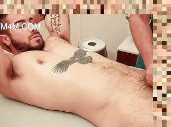 muscle tattoo guy gets happy ending gay erotic massage