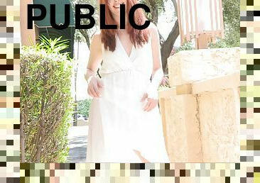 Melody Loves Flashing in Public! Pull that Dress Up and Play!