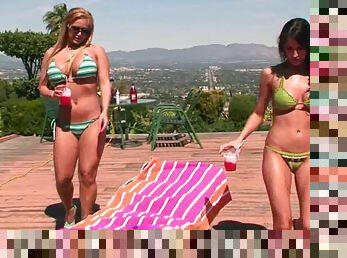 Pornstars Kortney Kane and Shyla Stylez Tanning Their Humongous Tits