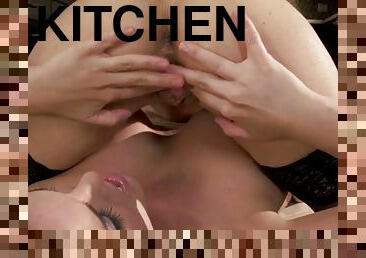 Lezdom levees fingering ass on the floor rough kitchen