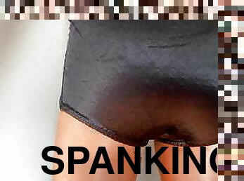 Spanking myself in shiny pantyhose and panties. 