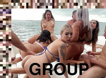 orgie, en-plein-air, babes, fellation, hardcore, pornstar, sexe-de-groupe, réalité, bateau