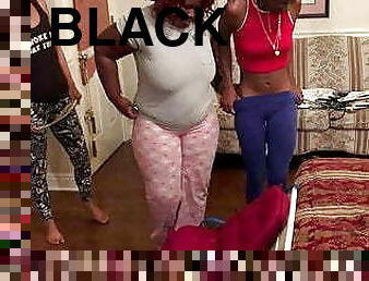 White girl gives two black girls a belt spanking