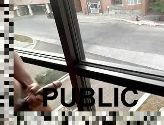 In public nude with my dick out jerking off in the mirror