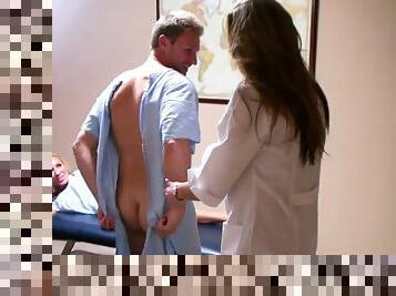 Two sexy blonde doctors fuck a patient in a hospital ward