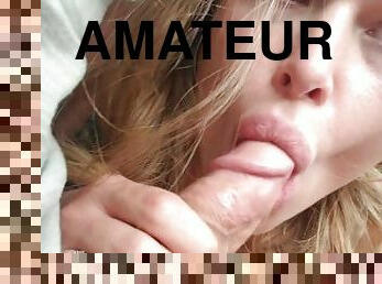 amatør, babes, blowjob, cumshot, stor-pikk, par, cum, blond, baller, pikk