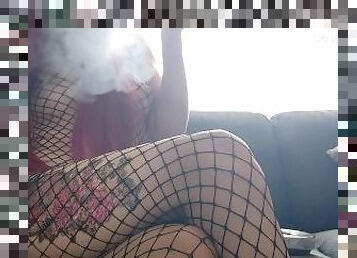 Goth Babe smoking in body fishnets (full vid on my ManyVids/0nlyfans)