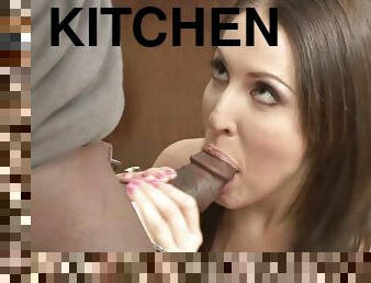 Interracial anal on the kitchen counter with a white slut