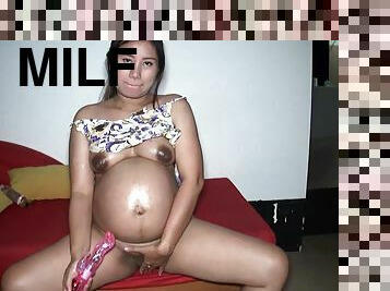 8 month pregnant hormones out of control Thai MILF needs something