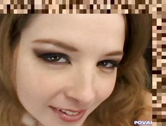 Sunny Lane smiles during a handjob then bends over and takes it