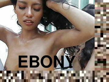 Sensual ebony Chloe R having fun and teasing with Asian babe