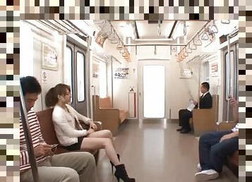 Asian babe Akiho Yoshizawa fucks a few strangers in a train