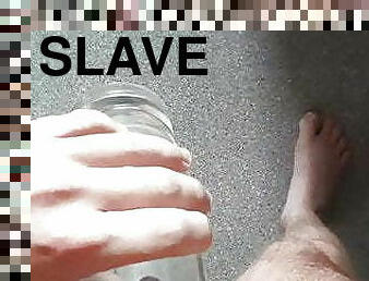 Ugly slave Drinks his own pee