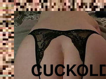 Mistress Cums, Cuckold Jacks off his little cock