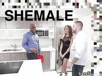 Guy got his shemale wife fucked