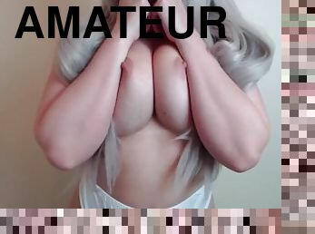 gros-nichons, pisser, amateur, point-de-vue, culotte, blonde, webcam, blanc, humide