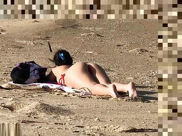 cul, gros-nichons, masturbation, public, latina, cam, plage, voyeur, attrapée, bikini