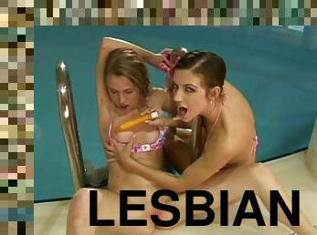 Here at the swimming pool you will espy a sweet lesbians sex