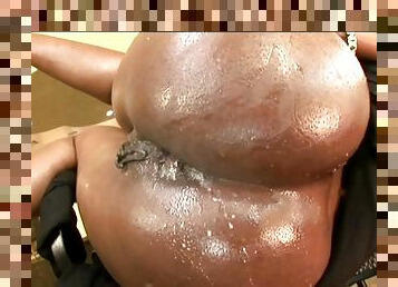 Fat black ass oiled up and fucked by his long boner