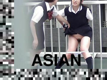 asiatisk, pissande, fetisch, uniform
