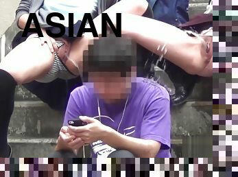 Asian teens pee on dude