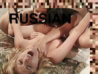 Arousing Russian lesbians fingering their pussy before smashing it with toys in reality shoot