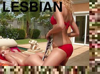 Lesbian teen lover Nataly B pleases her girlfriend outdoors