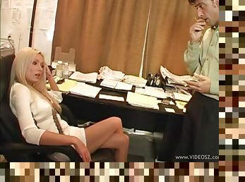 While at work this blonde boss fucks one of her employees