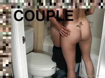 Jade Jillis gives head in a bathroom after playing with her nice pussy