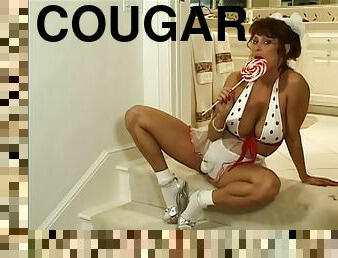 Cougar with big tits,in socks pleases guy giving blowjob Hardcore scene