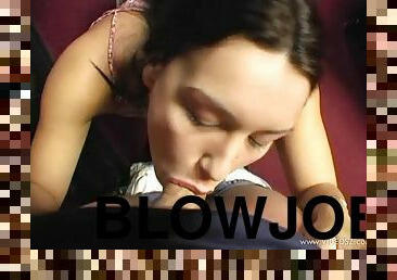 Angelic brunette teen giving her gentleman superb blowjob in pov shoot
