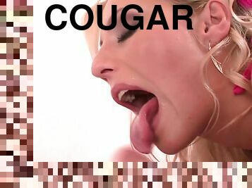 Lustful blonde Cougar takes cum in mouth after being rammed Hardcore