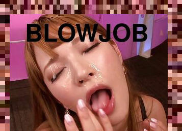 Her very skillful blowjob ends with a sticky, gooey facial