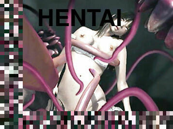 Sexy 3D hentai brutally poked all hole by tentacles