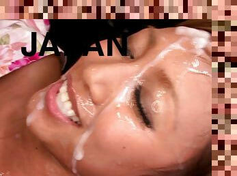 Japanese dame being gangbanged hardcore before getting facial cumshot