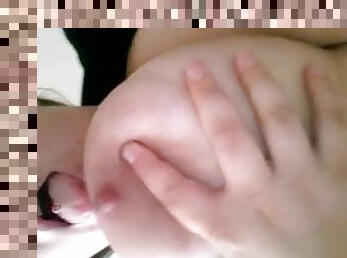 Busty pierced bitch licks her huge natural jugs in webcam solo clip
