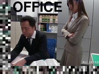 Gorgeous office porn hottie Ayu Sakurai shows off pussy rubbing and cock ride