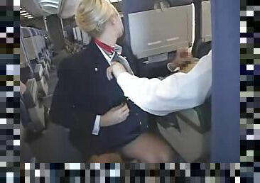 Naughty flight attendant giving a blowjob