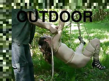 soumise sandy libertine sm outdoor bondage hogtied