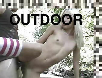Sexy Blonde Wears Her Sexy Socks While She Gets Drilled Outdoors