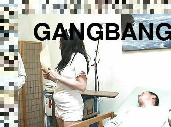 Charming Brunette Gets Gangbanged By Horny Doctors And Aroused Sick Dudes