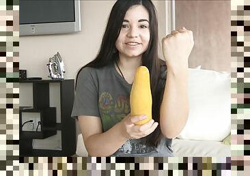 Brunette Teen Shoves A Huge Summer Squash Up Her Butthole