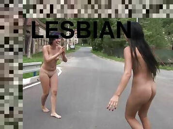 Gorgeous Lesbians Get Naked And Horny In The Street