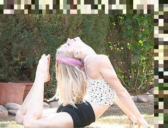 Naked yoga in the garden with the gorgeous blonde teen Bella