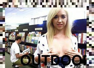 Pretty Jayde shows her nice tits in a book store