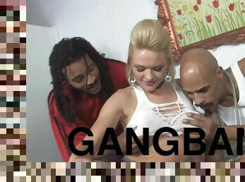 Cocky White girl gets pounded in an interracial gangbang video