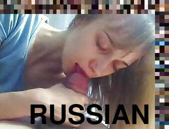 Russian girl gives blowjob in the morning