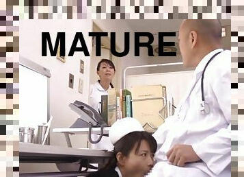 Mature nurse Eriko Miura is giving a blowjob